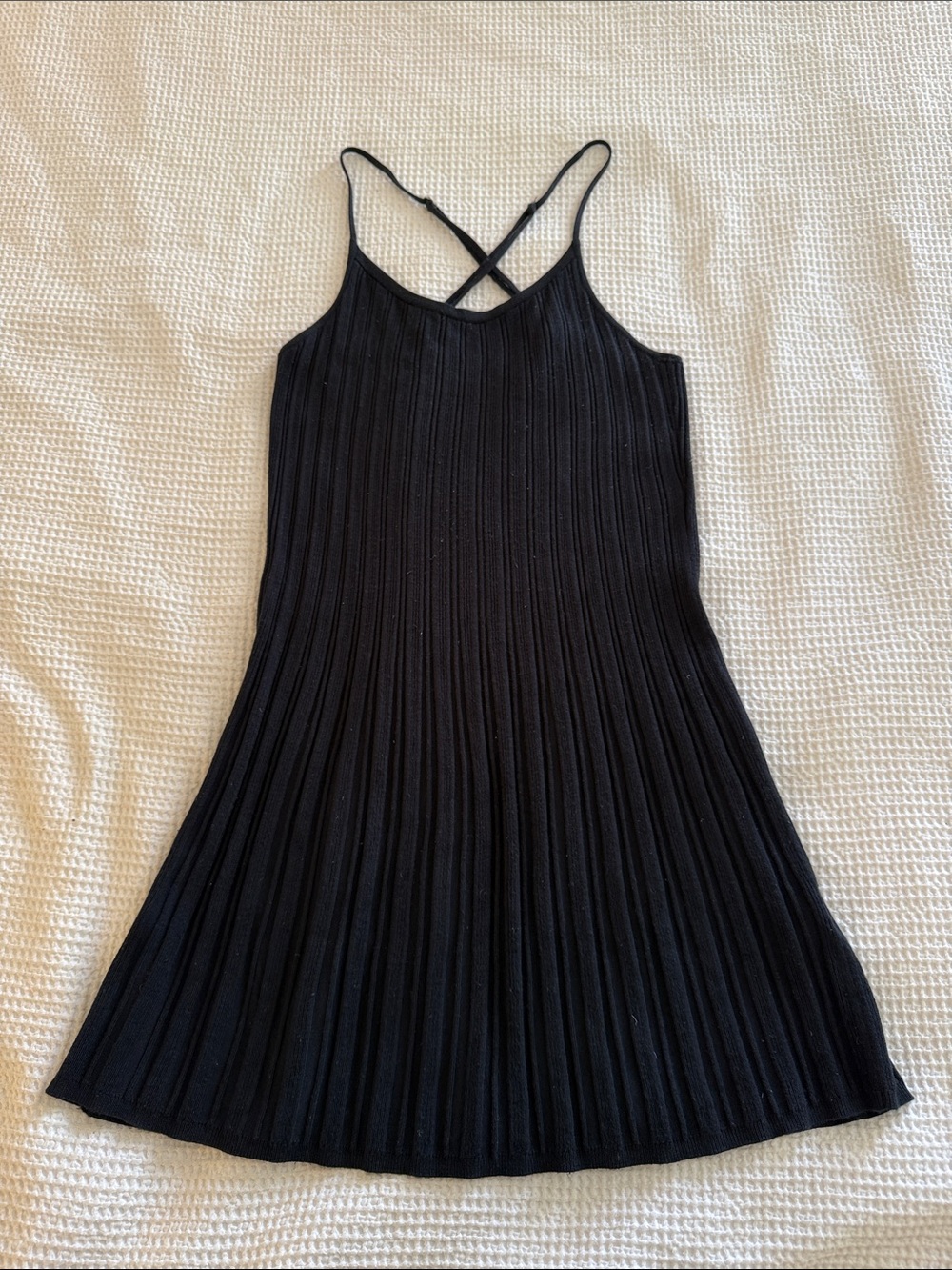 Abercrombie & Fitch Black Ribbed Mini Dress with Crossback Straps size Large